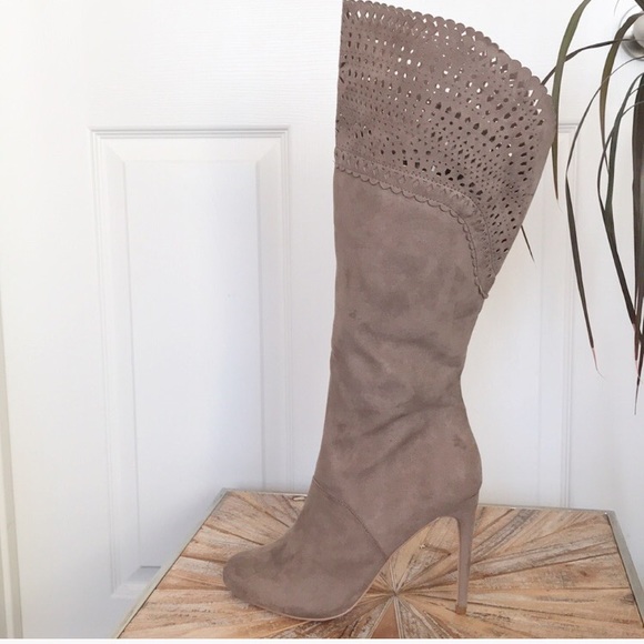 JustFab Shoes - NWT JustFab Tan Faux Suede Heeled Boots